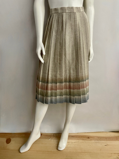 Vintage 70's Cream, Plaid, Wool Blend, Pleated, Skirt | xs