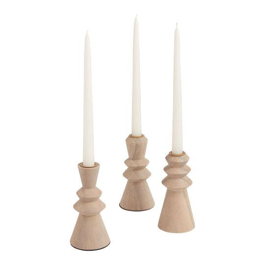 Whitewash Wood Geo Taper Candle Holders 3 Piece Set: Natural by World Market