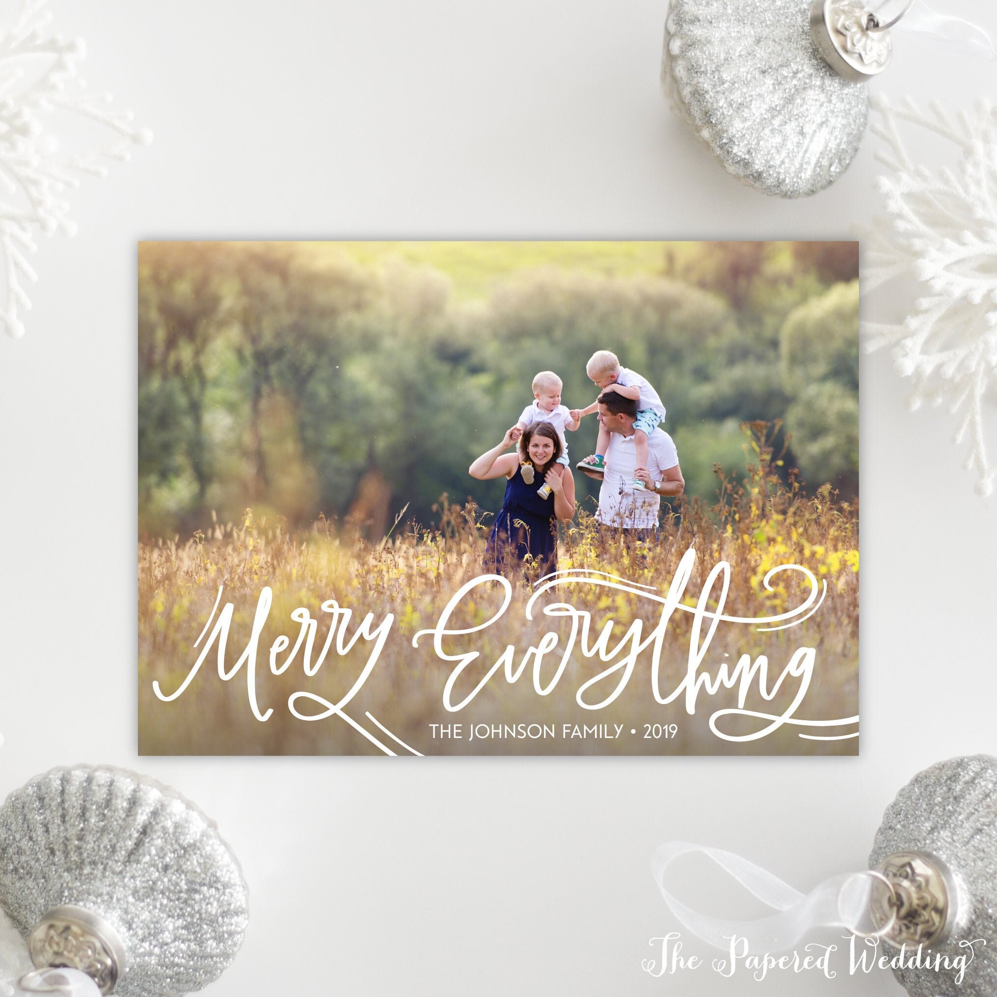 Printable Or Printed Merry Everything Photo Christmas Cards - Landscape Picture Holiday Card, Non-Religious 057 P1
