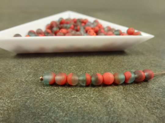 Frosted Bright Red/Montana Blend, Czech Glass Druk, 4mm, 100Pc, Smooth Round Beads