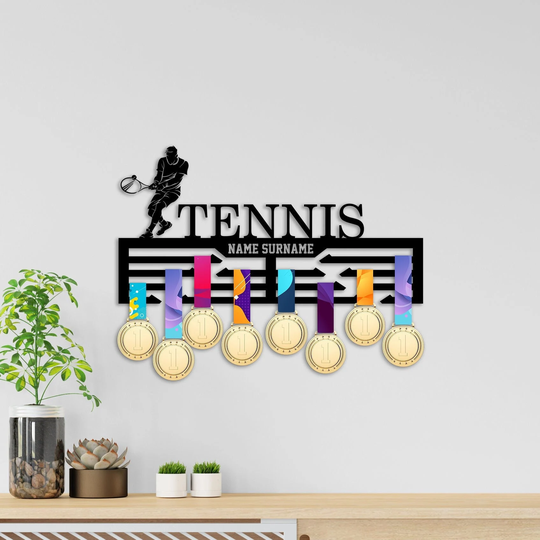 Personalized Medal Holder "Tennis" Tennis Custom Male Female Gift Hanger Wall Display Rack Gift For Him Her