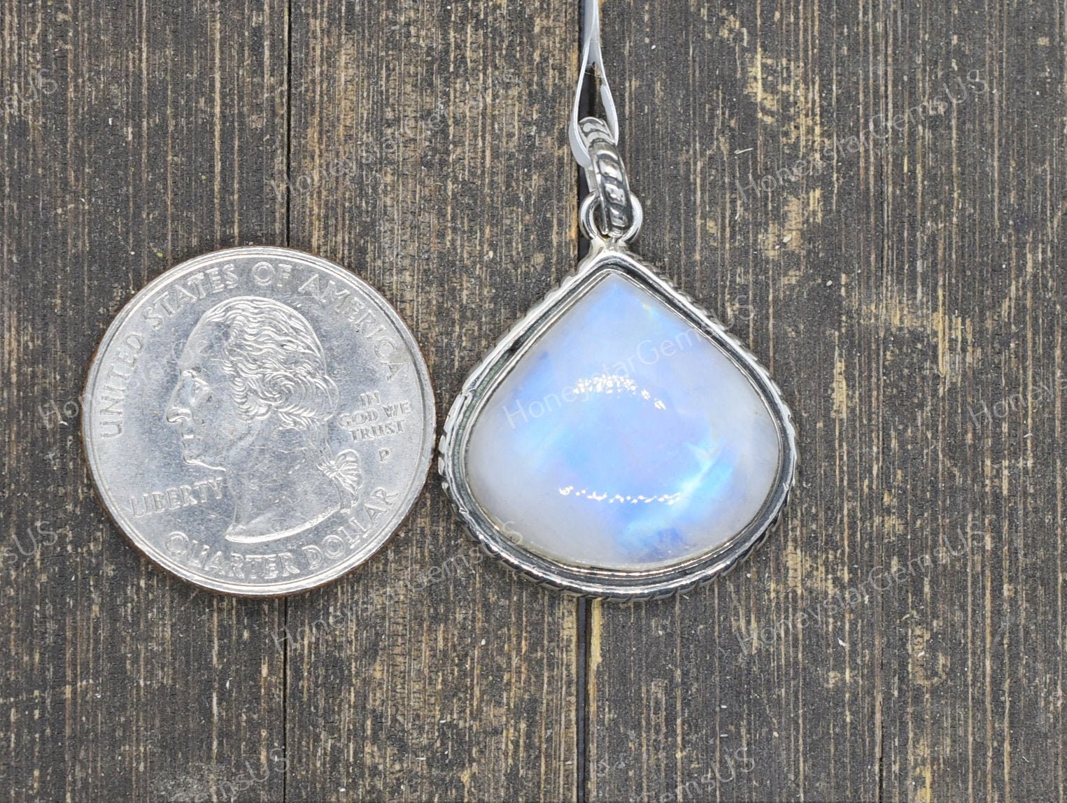 Rainbow Moonstone Pendant, Healing Pendant - Crystal 925 Sterling Silver -Handmade Pendant- Wired Wrapped Code P5