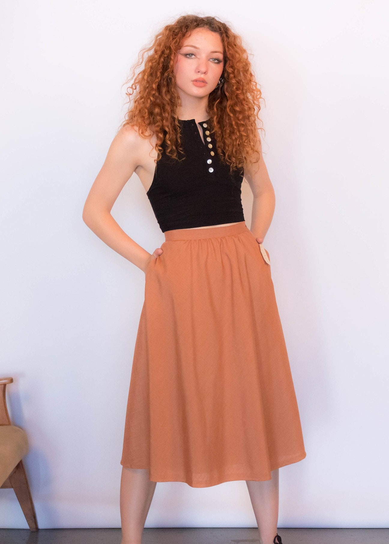 70S Full Boho Silk Blend Skirt Size M/27W
