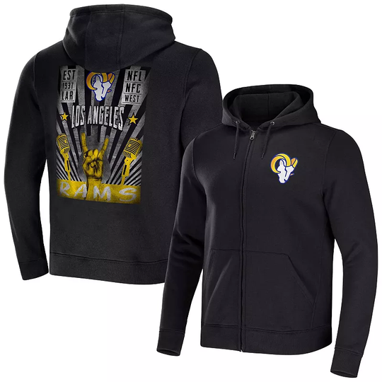 Men's NFL x Darius Rucker Collection by Fanatics Black Los Angeles Rams Rocker Full-Zip Hoodie, Size: Large