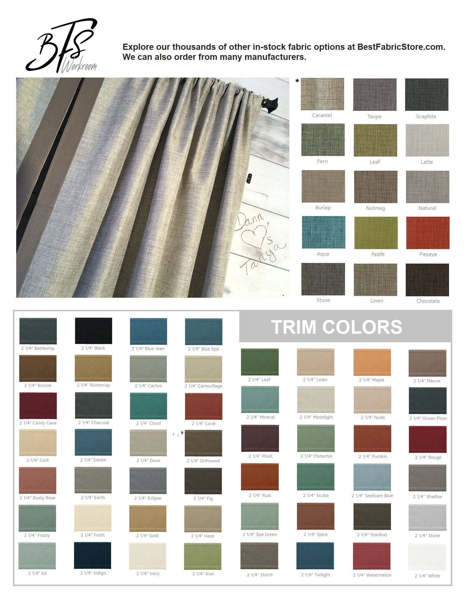 Linen-Look Custom Curtains/Drapes -48 Wide Drapery Panel -15 Colors -Flat-Rod Pocket-Grommet -Made To Order -Ships in 5-10 Biz Days