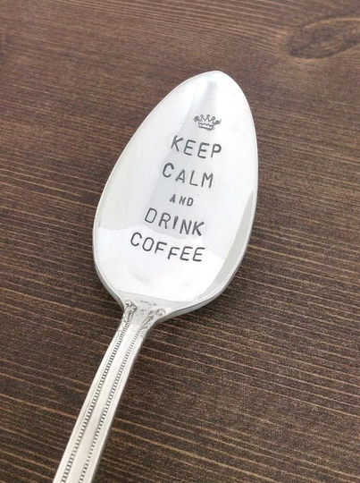 Keep Calm Coffee Spoon, Hand Stamped, Gift Under 20, Personalized