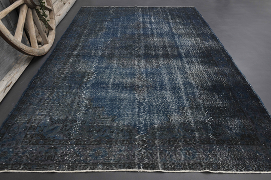 6'7x10'3 Ft, Heritage Blue Rug, Turkish Area Rug, Oushak Vintage Rugs, Blue Gray Wool Antique Decor Style, Excellent Condition Rug
