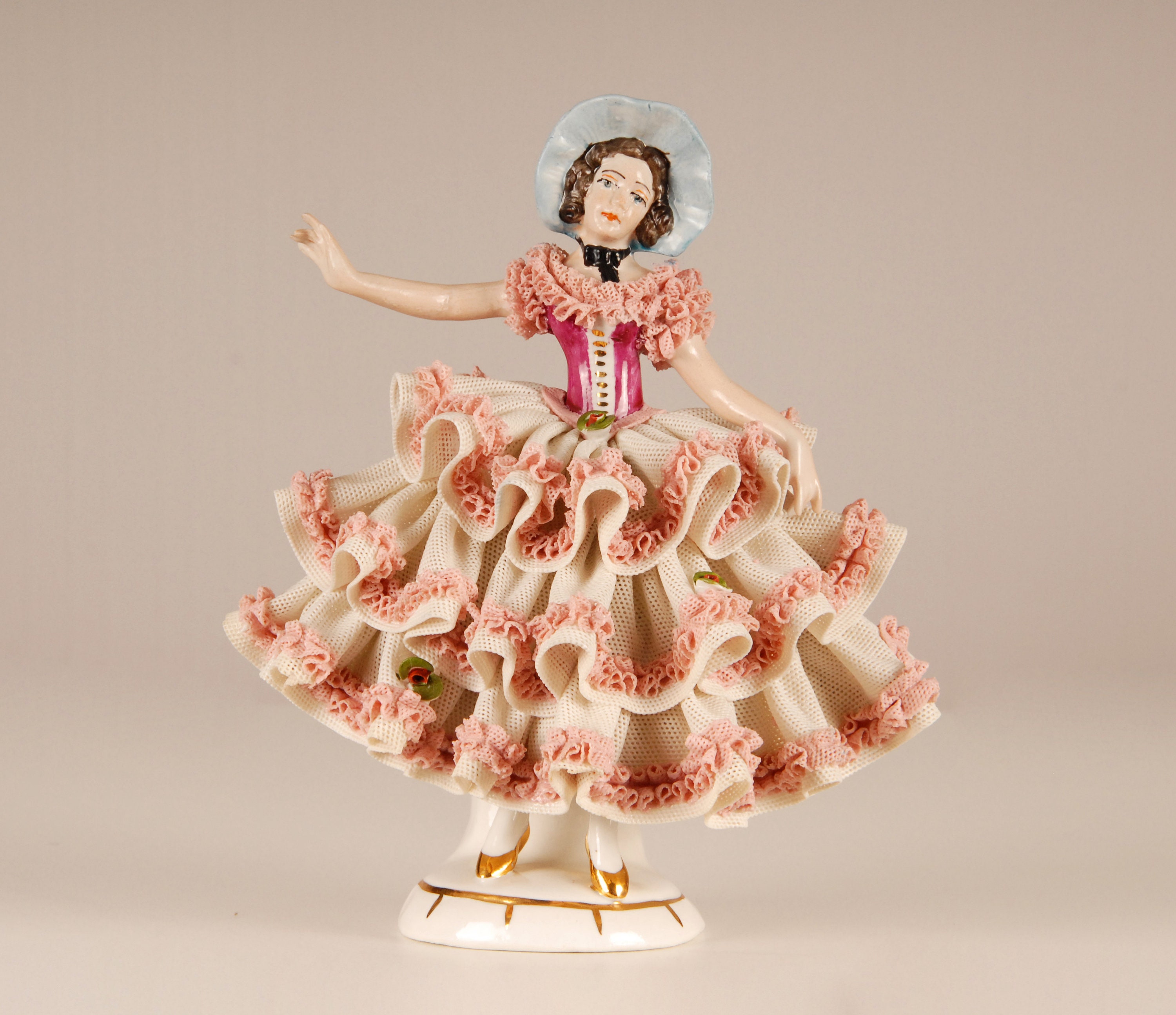 Dresden Porcelain German Lace Figurine Dancer Ballerina Volkstedt