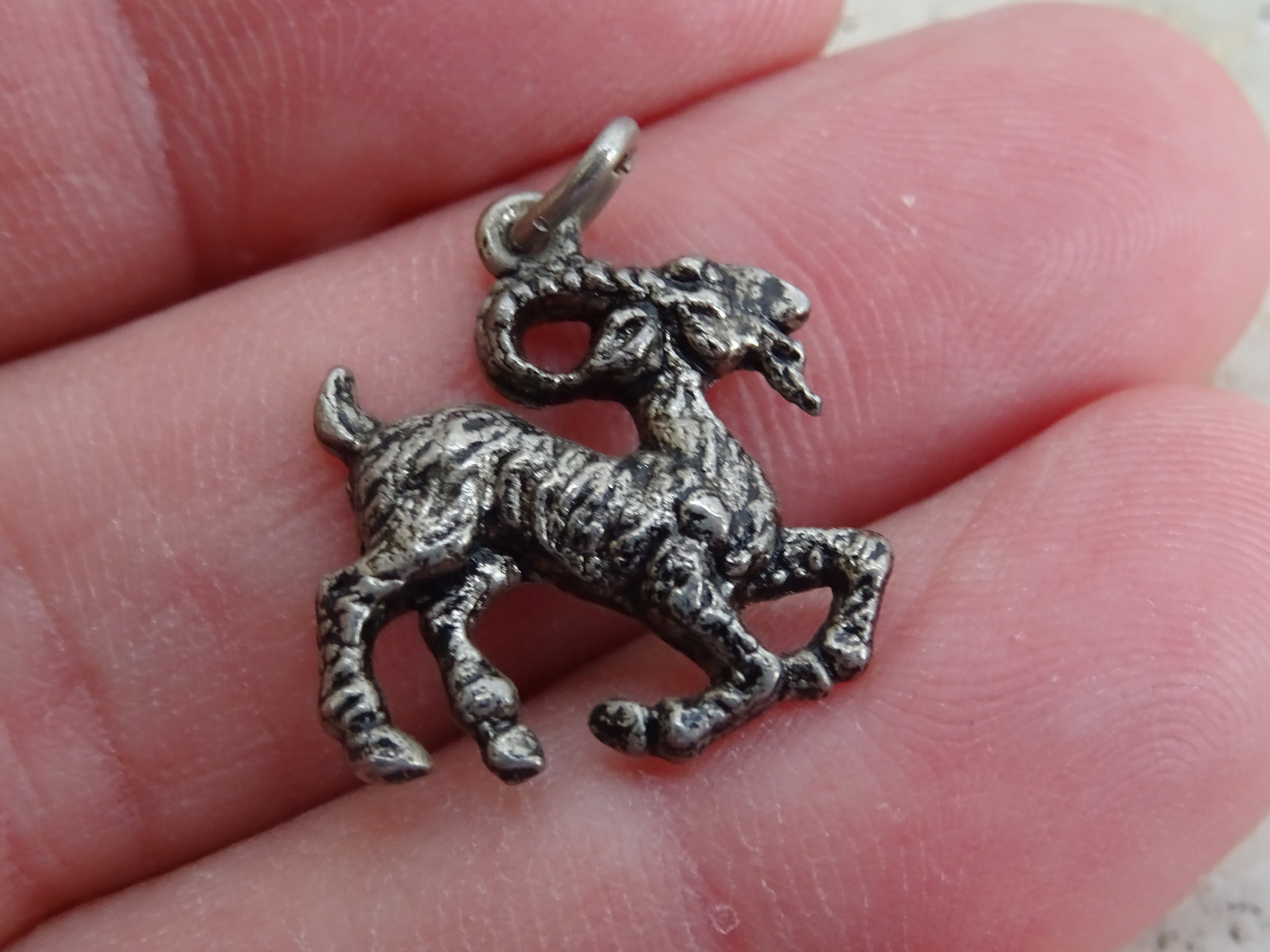 Vintage Silvered Zodiac Constellation Medal Pendant Charm Medallion Sign Of Aries. | Ram B 7