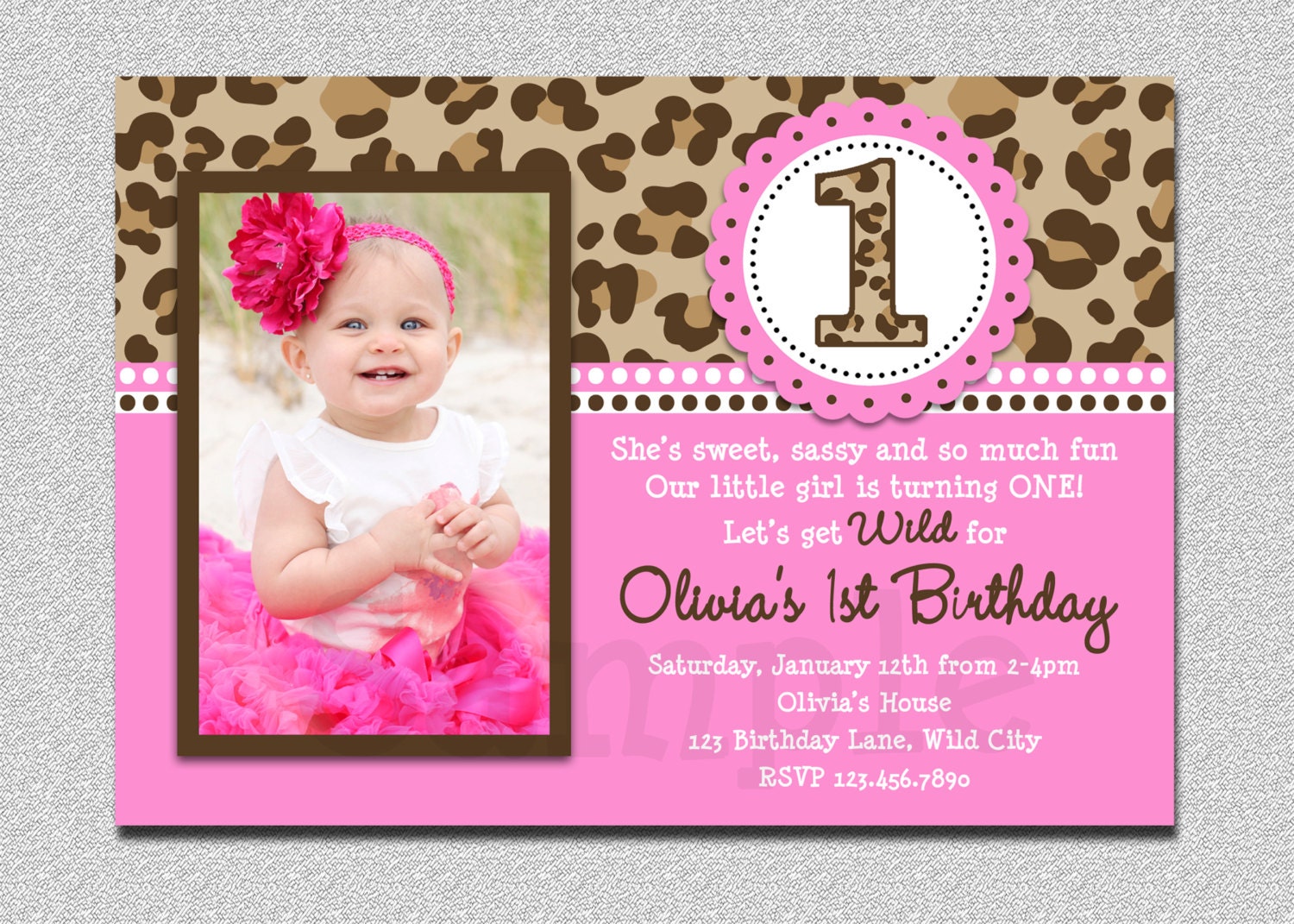 Leopard Birthday Invitation , 1st Party Printable