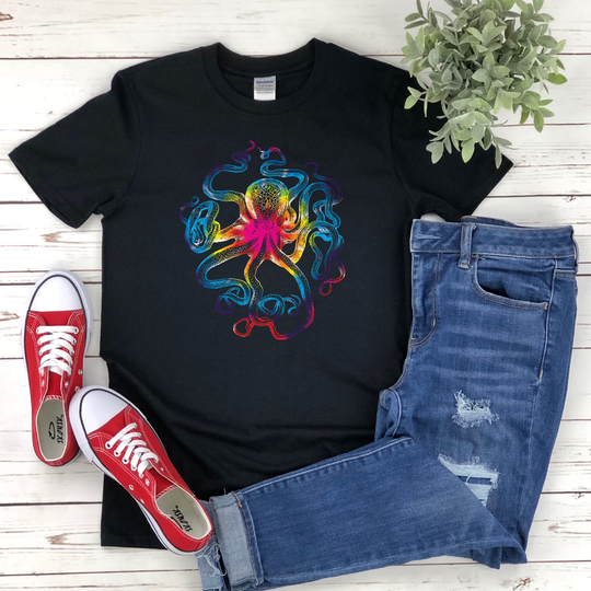 Tie Dye Octopus Shirt, T-Shirt Gift, T Print, Tye Surf Shirt