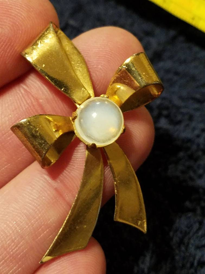 Vintage Coro Sterling Vermeil Moonstone Bow Brooch