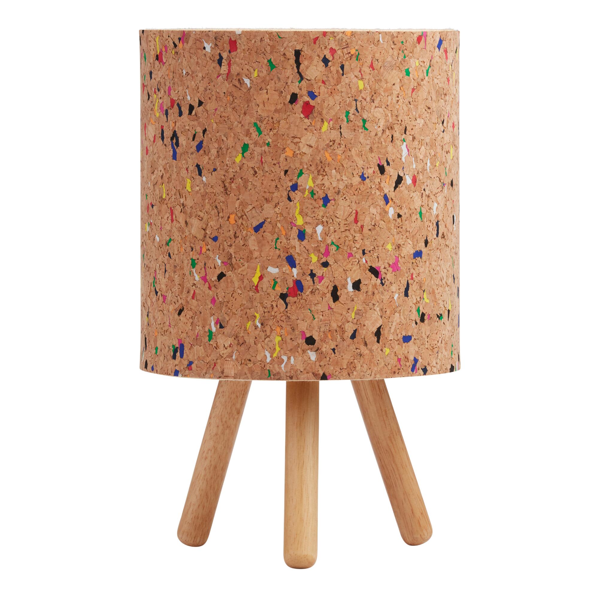 Multicolor Cork and Wood Tripod Desk Lamp - Small by World Market