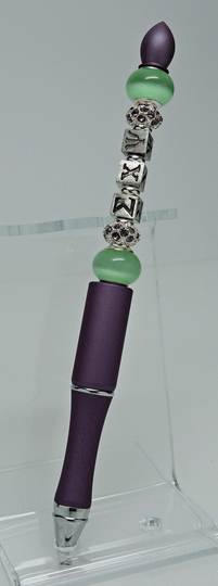 New Sigma Chi Psi Sorority Beaded Ballpoint Pen With Purple Barrel