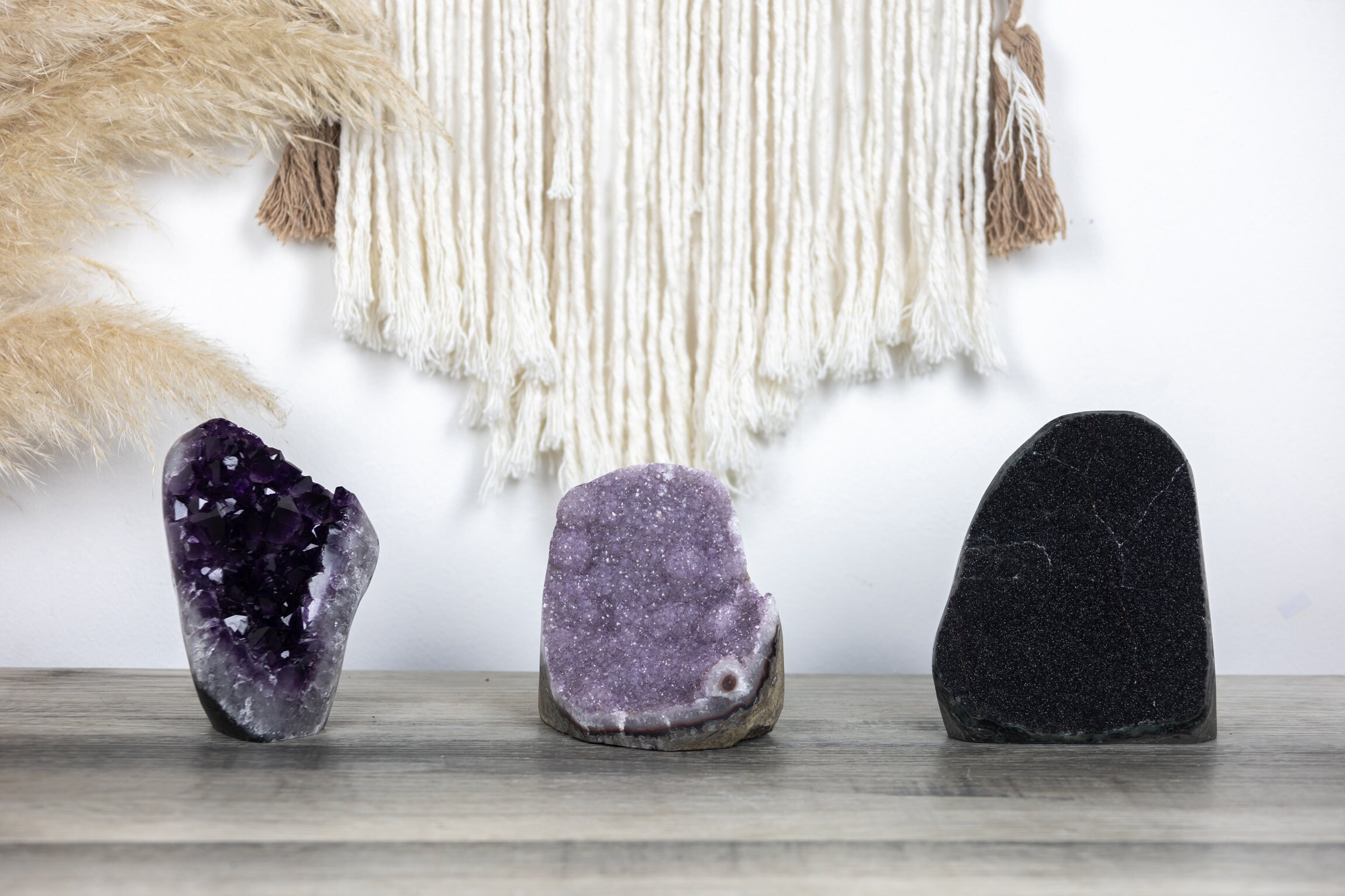 3 Pieces Lot, Cathedral, Standing Amethyst, Uruguayan Amethyst Cut Base, Polished Wholesale Supplier - Mmlt0079