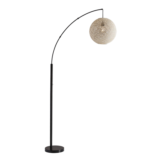 Bronze Metal and Cream Rattan Havana Arc Floor Lamp: White - Fabric by World Market