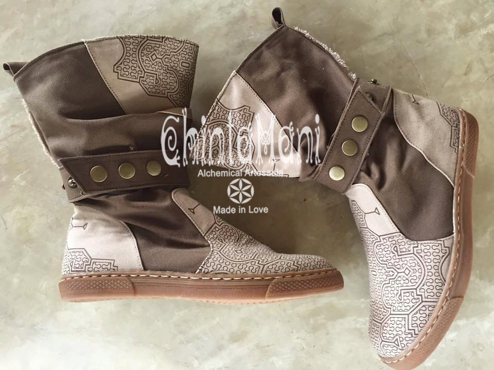 Vegan Shoes Women Cotton Canvas High Boots Organic Clothing Sacred Shipibo Sandals Ibiza Hippie/Unisex