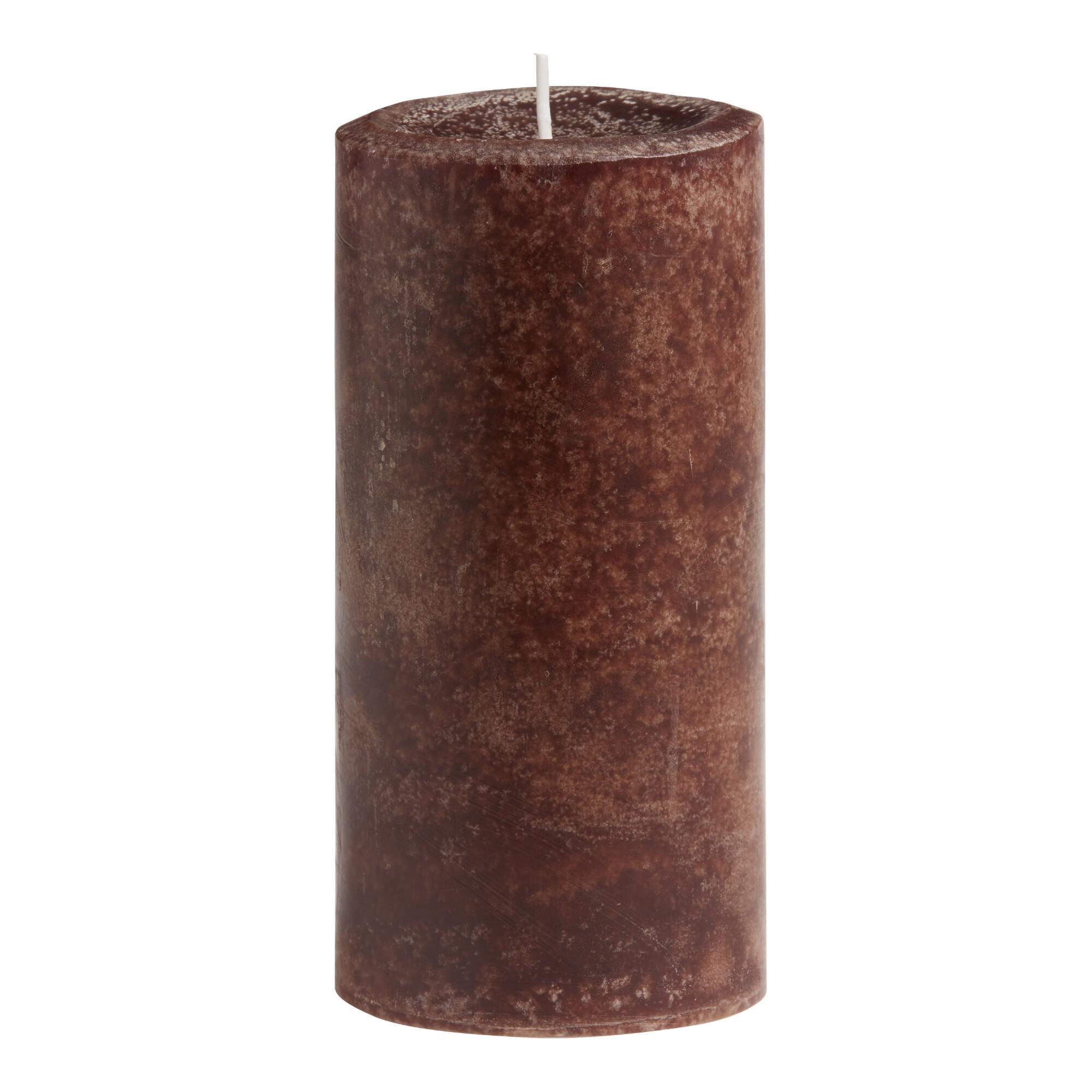 3x6 Tobacco Flower & Tonka Mottled Pillar Scented Candle: Brown - Scented Wax by World Market