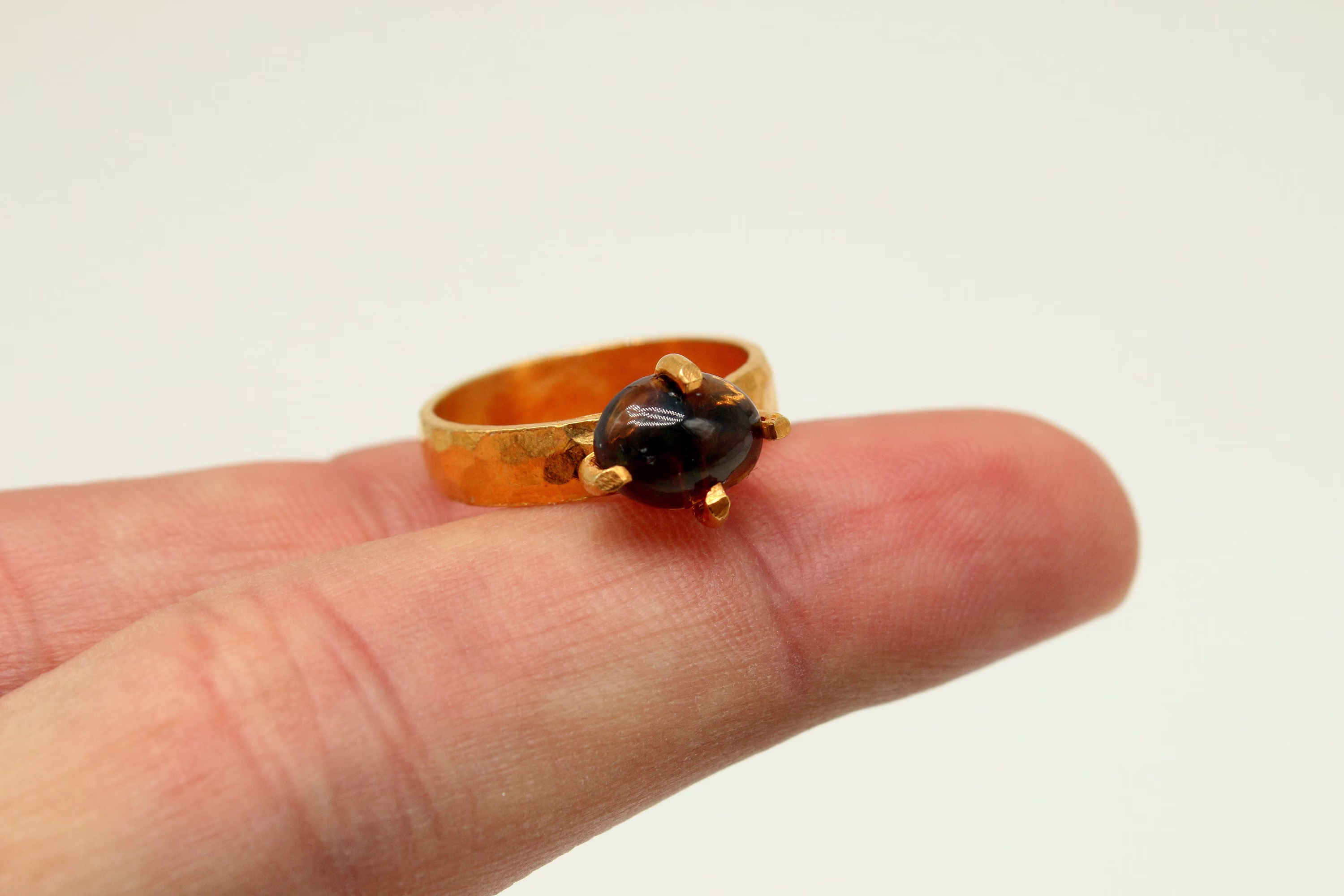 Solitaire Black Opal 925K Sterling Silver Ring Handmade 24K Gold Over Dainty Jewelry Bridesmaid Rings For Women