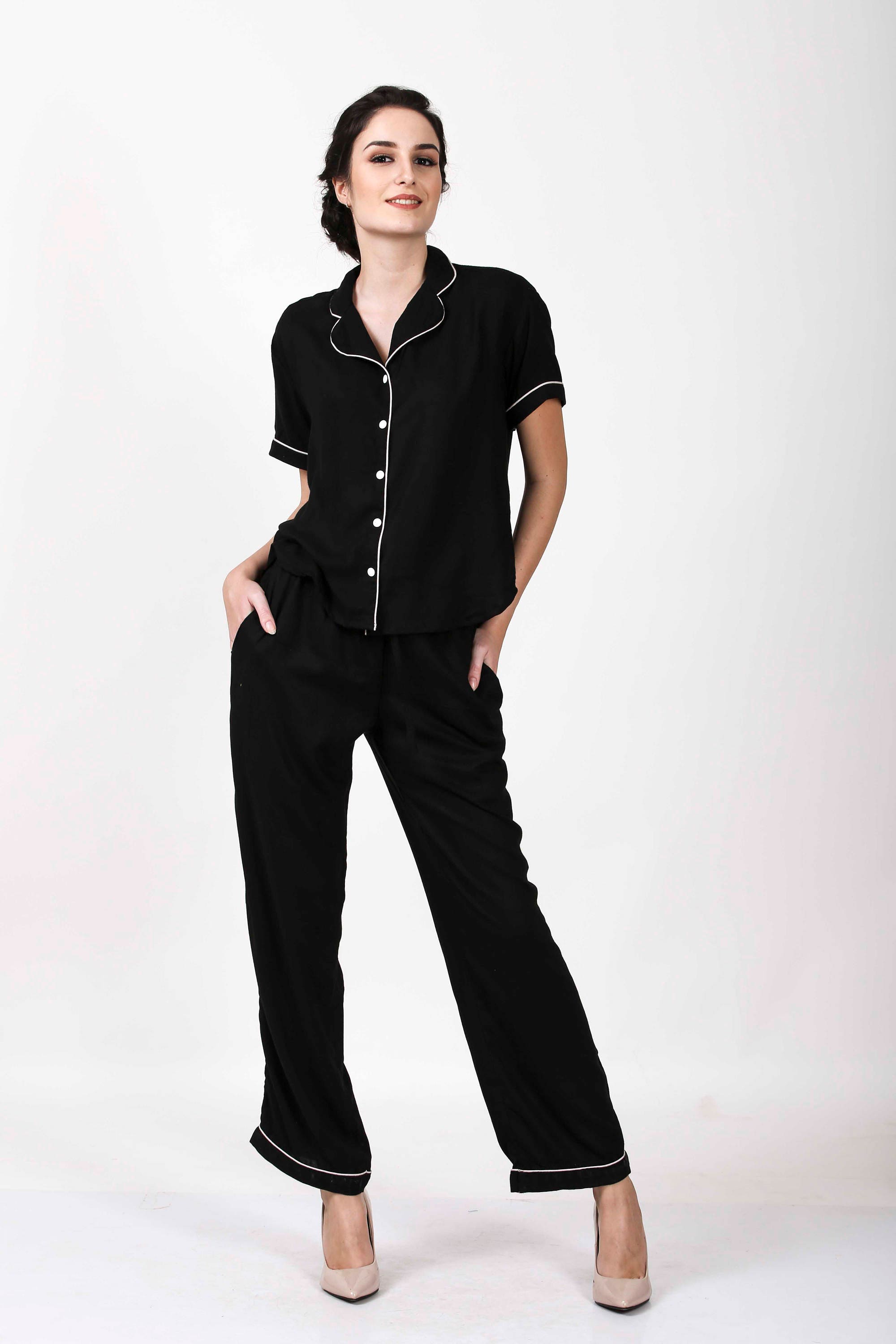 Black Pajamas, Bridesmaid Matching Women Pajama Set, Holiday Shirt&pant Women's Pajamas, Night Pj Set