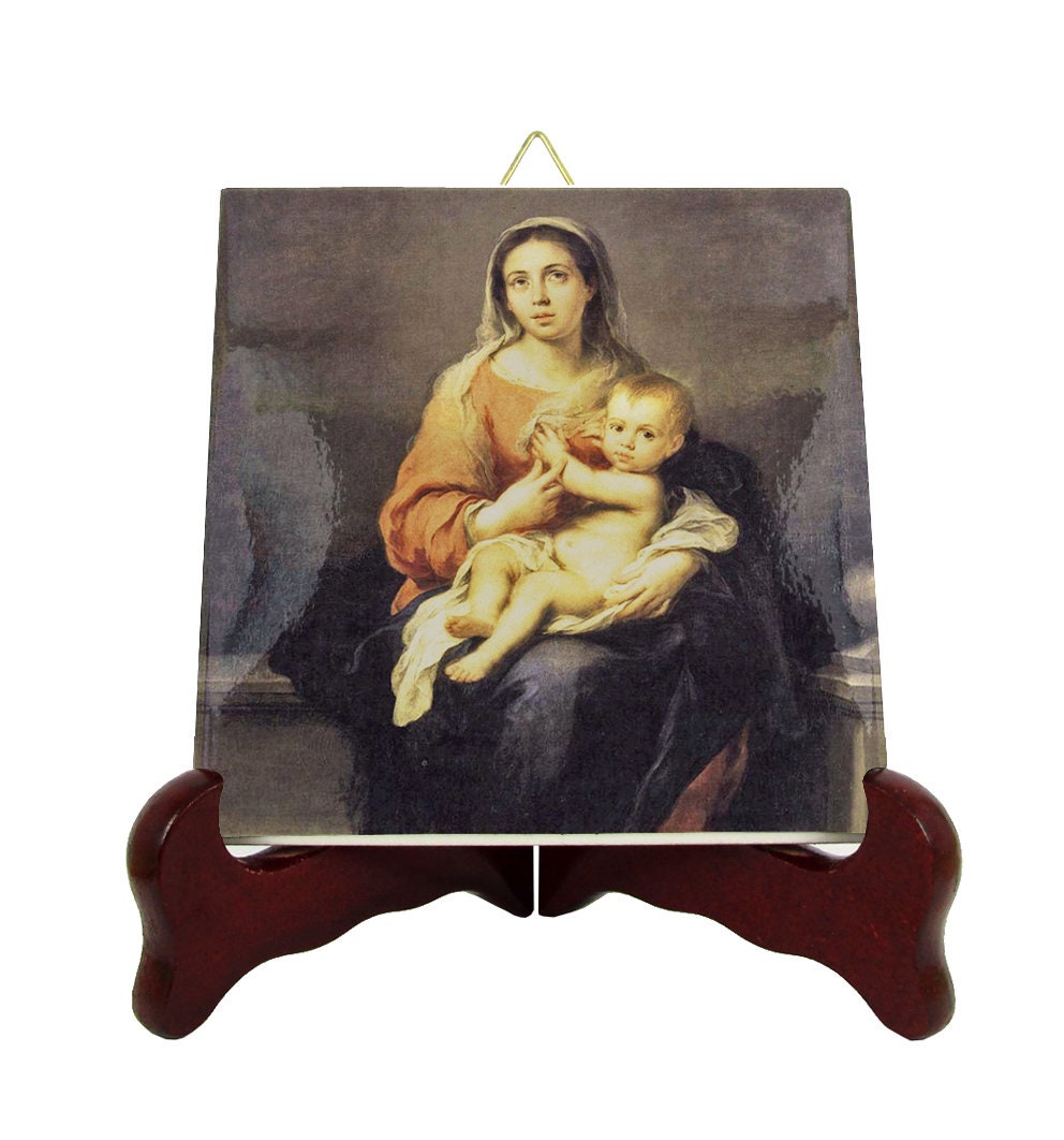 Catholic Gifts - Madonna & Child Icon On Ceramic Tile Inspired By Murillo Religious Art Virgin Mary Icons Gift