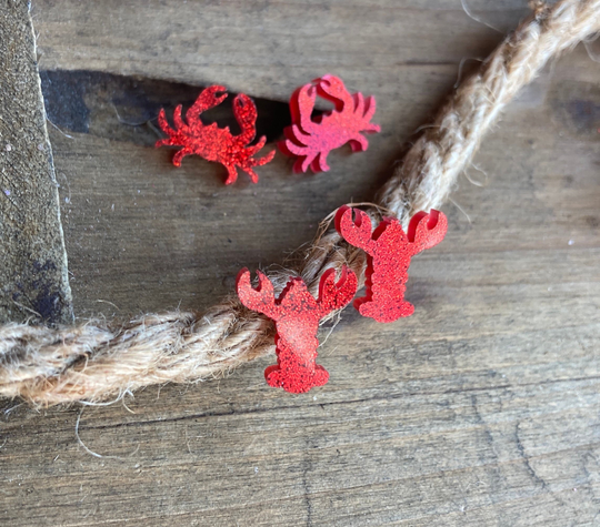 Acrylic Red Glitter Lobster Or Crab Stud Earrings, Seafood Studs, Zodiac Summer Earrings