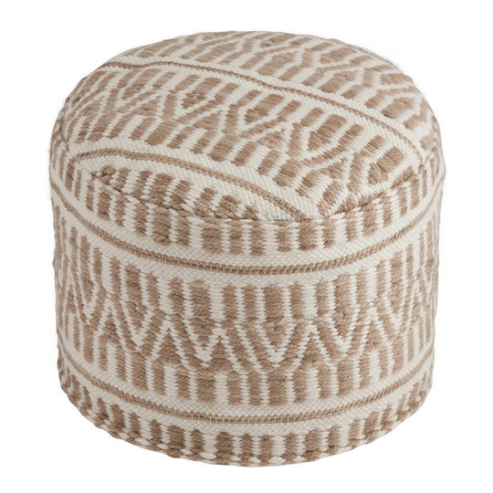 Round Taupe And Ivory Geometric Indoor Outdoor Patio Pouf by World Market