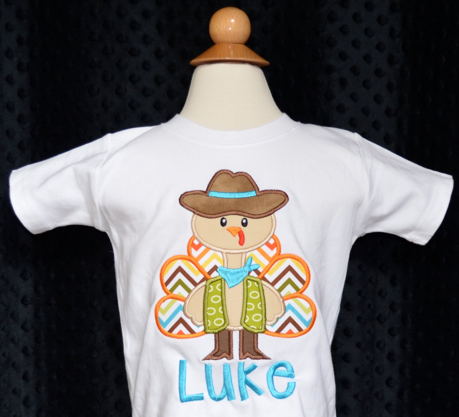 Personalized Cowboy Turkey in Boots & Hat Applique Shirt Or Bodysuit For Boy Girl
