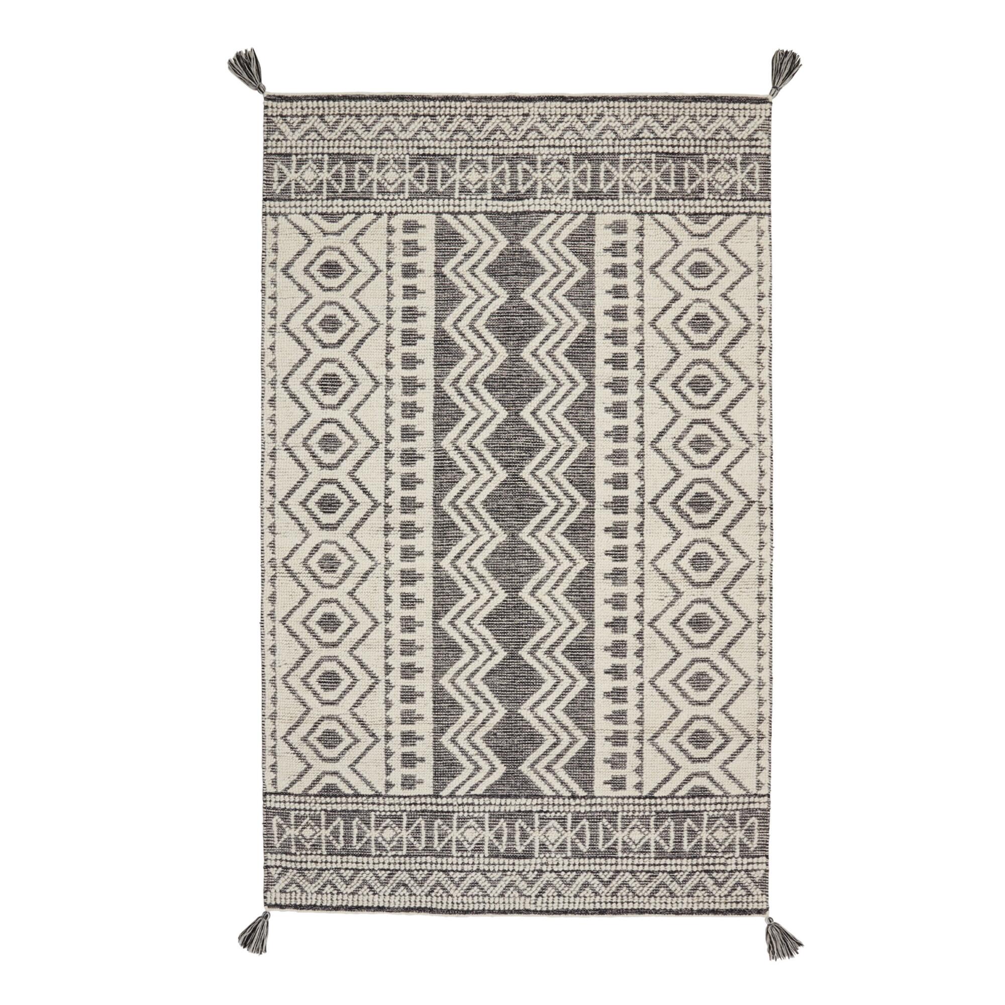 Black Cotton and Ivory Wool Moroccan Style Safi Area Rug - 5' x 8' by World Market