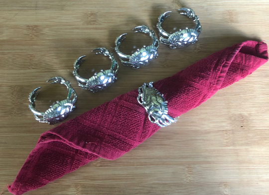 Vintage Collectible Art Deco Crab Themed Silver Plate Elegant Ornate Oval Napkin Ring/Holder 2 1/2", Set Of 5