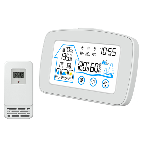 150M Wireless Weather Station Chargeable Room Thermomether Hygrometer with Weather Forecast Big Lcd Display - white