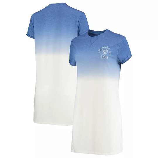 Women's Junk Food Heathered Royal/White Los Angeles Rams Ombre Tri-Blend T-Shirt Dress, Size: 2XL, Blue
