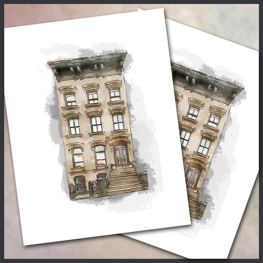 Brownstone Note Cards/Rowhouse Row House Digital Watercolor, New Address Card Brooklyn York Cleveland Philadelphia Dc Set Of 10