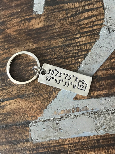 Coordinates Keychain Realtor Gift New Home Client Thank You Hand Stamped Homeowner