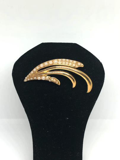 60% Off Nina Ricci Vintage Gold Tone Faux Pearl Modern Abstract Spray Brooch Designer Signed Costume Jewelry Spring Summer Gift For Her
