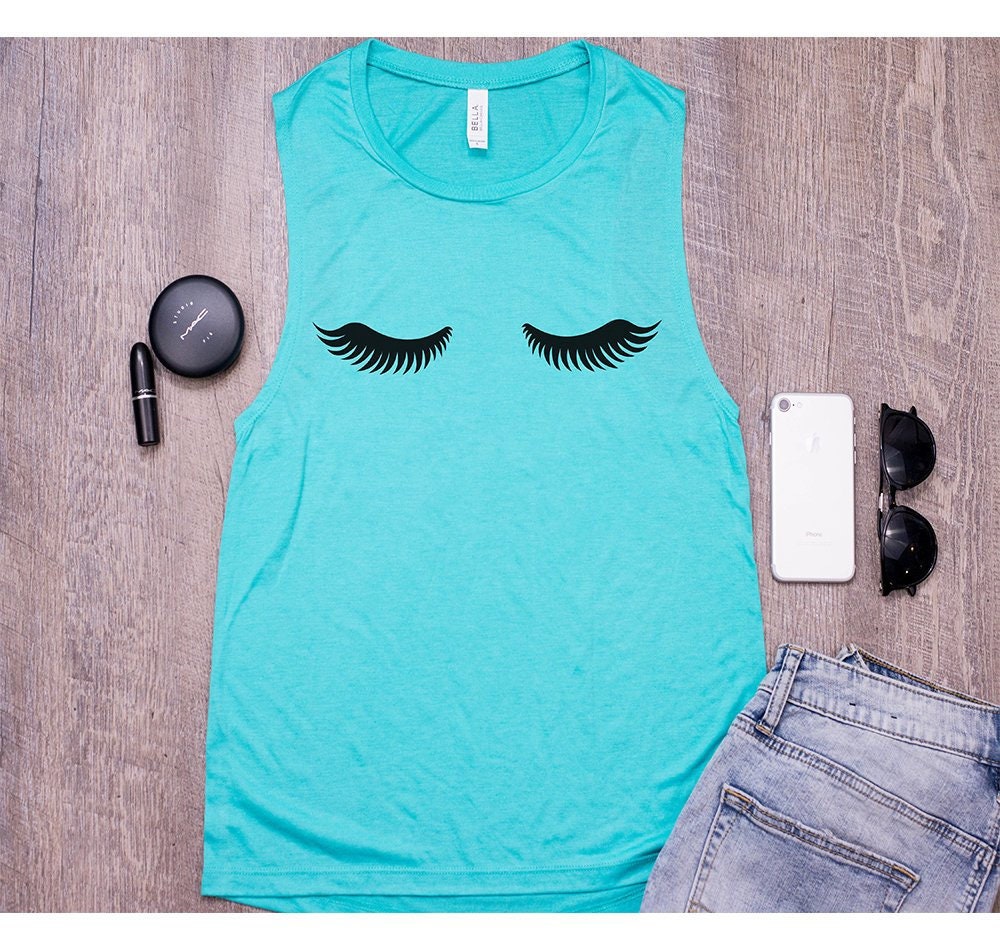 Womens Eyelashes Muscle Tank Top Make Up Artist Trending Shirt Gift For Makeup Lover T-Shirt To 2xl