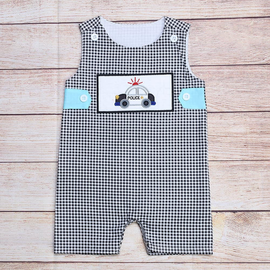 Boys Police Black Gingham Romper