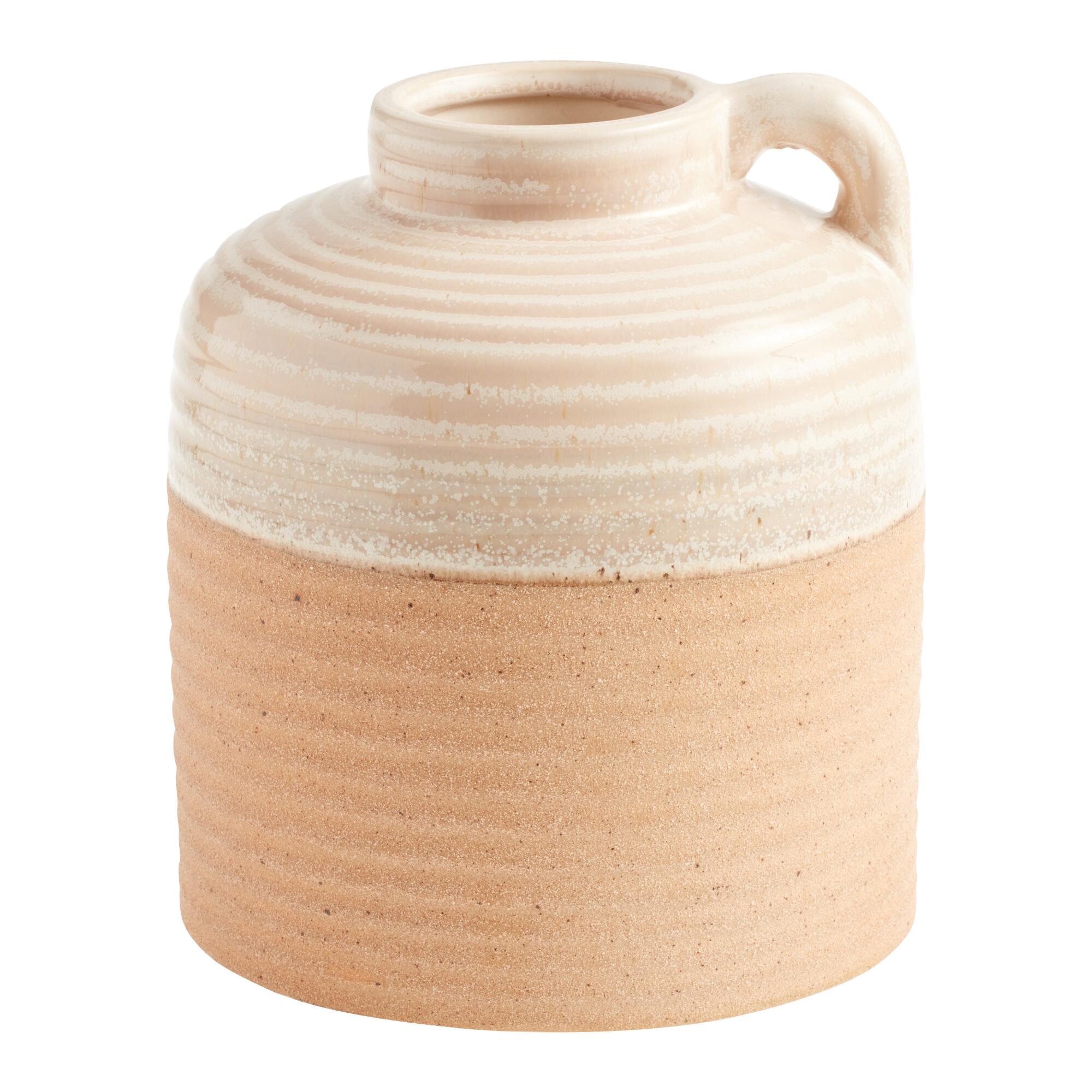 White And Natural Ceramic Two Tone Jug Vase: White/Natural by World Market