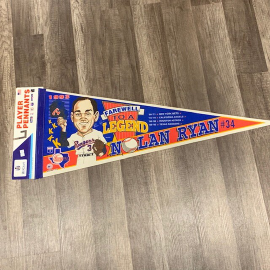Sports Pennant Flag Vintage Memorabilia Vtg Baseball 1989 Texas Rangers Nolan Ryan Wincraft Farewell To A Legend Angels Astros