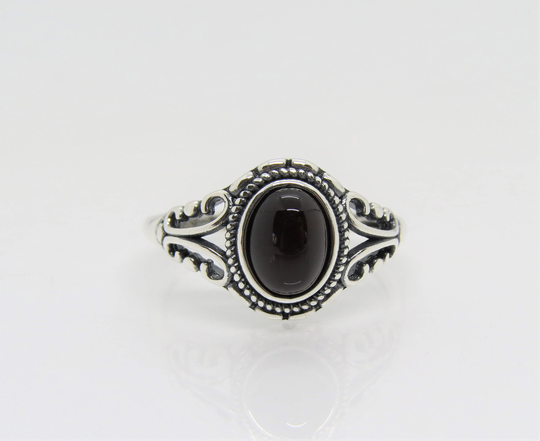 Vintage Sterling Silver Black Onyx Filigree Ring Size 8