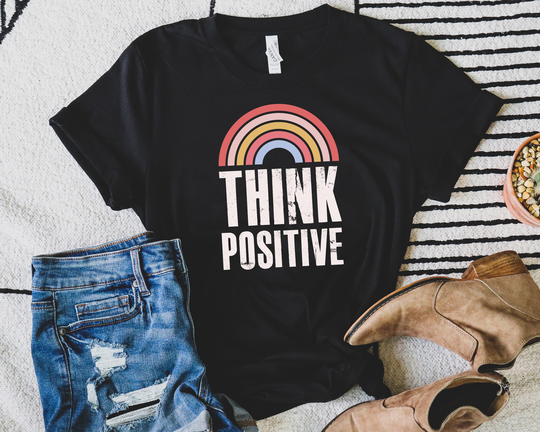 Think Positive | Rainbow Shirt Inspirational Motivational Ivf Self Care Package Vibes Short-Sleeve Unisex T-Shirt