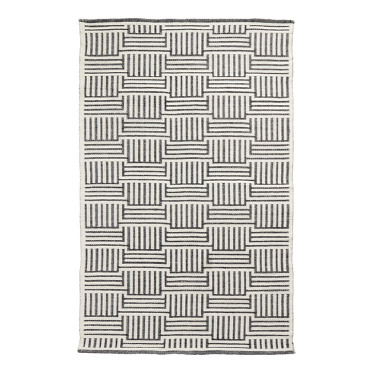 Black and White Geometric Woven Indoor Outdoor Patio Rug: Black/White - Polyester - 8' x 10' by World Market