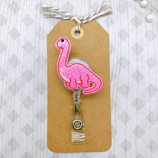 Pink Bronto Badge Reel, Dinosaur Pediatric Nurse Teacher Lanyard, Retractable Holder, Pull