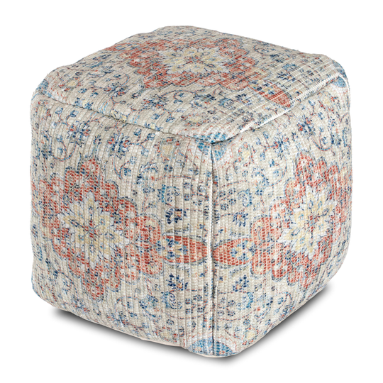 Anji Mountain Casual Beige, Red Polyester/Polyester Blend Square Ottoman in Off-White | AMBPF010-1818