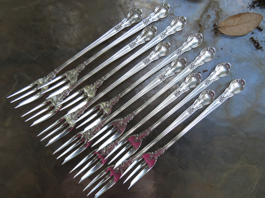 Set Of 12 Gorham Chantilly Seafood/Cocktail Forks - Sterling Silver Monogrammed "K" Excellent Condition