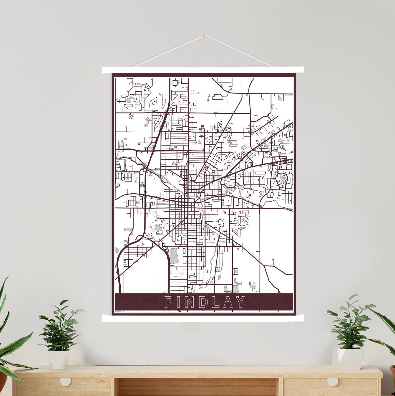 Findlay Ohio Street Map Print | Hanging Canvas Of Printed Marketplace