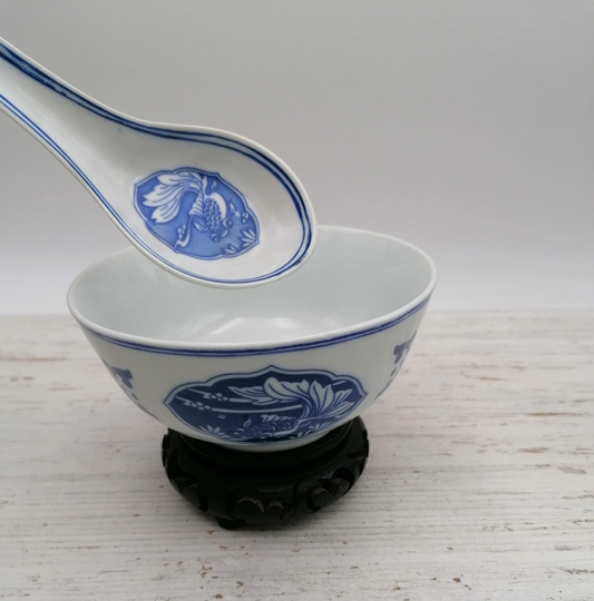 Chinese Soup Bowl & Spoon, Chinese Noodle Spoon, Spoon With Fish, Oriental Bowl Fish, Asian