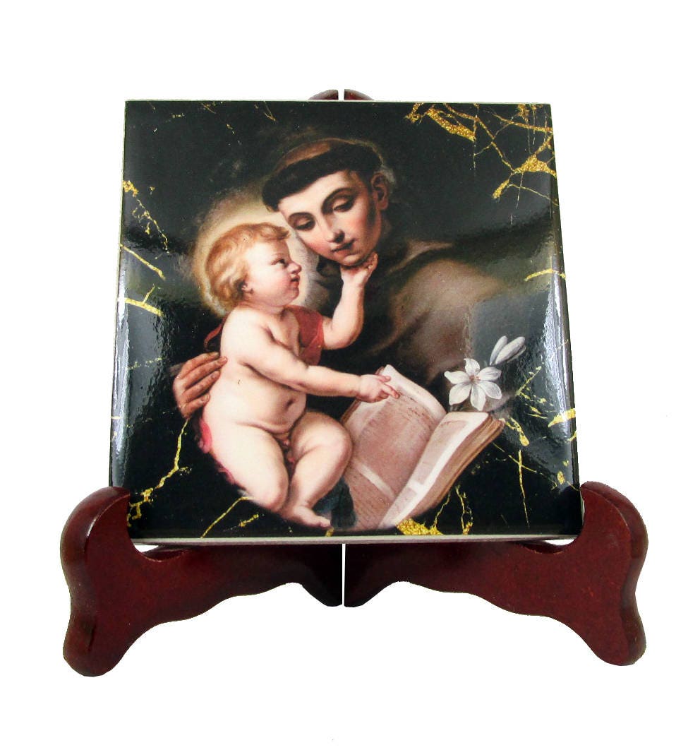 Catholic Saints - St Anthony Of Padua Catholic Icon On Ceramic Tile Saint Art Religious Gifts