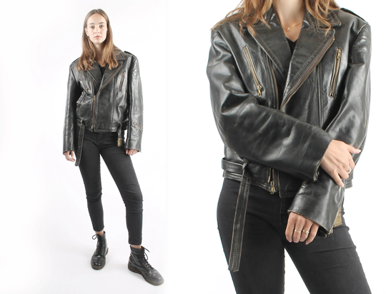 1950S Vintage Black Greaser Leather Oversized Perfecto Motorcycle Jacket Road Warrior Authentic Badass Zipper Sturdy For Women Or Men