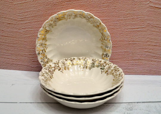 Vintage Sebring Berry Bowls, Floral Gold Trim, Set Of 4